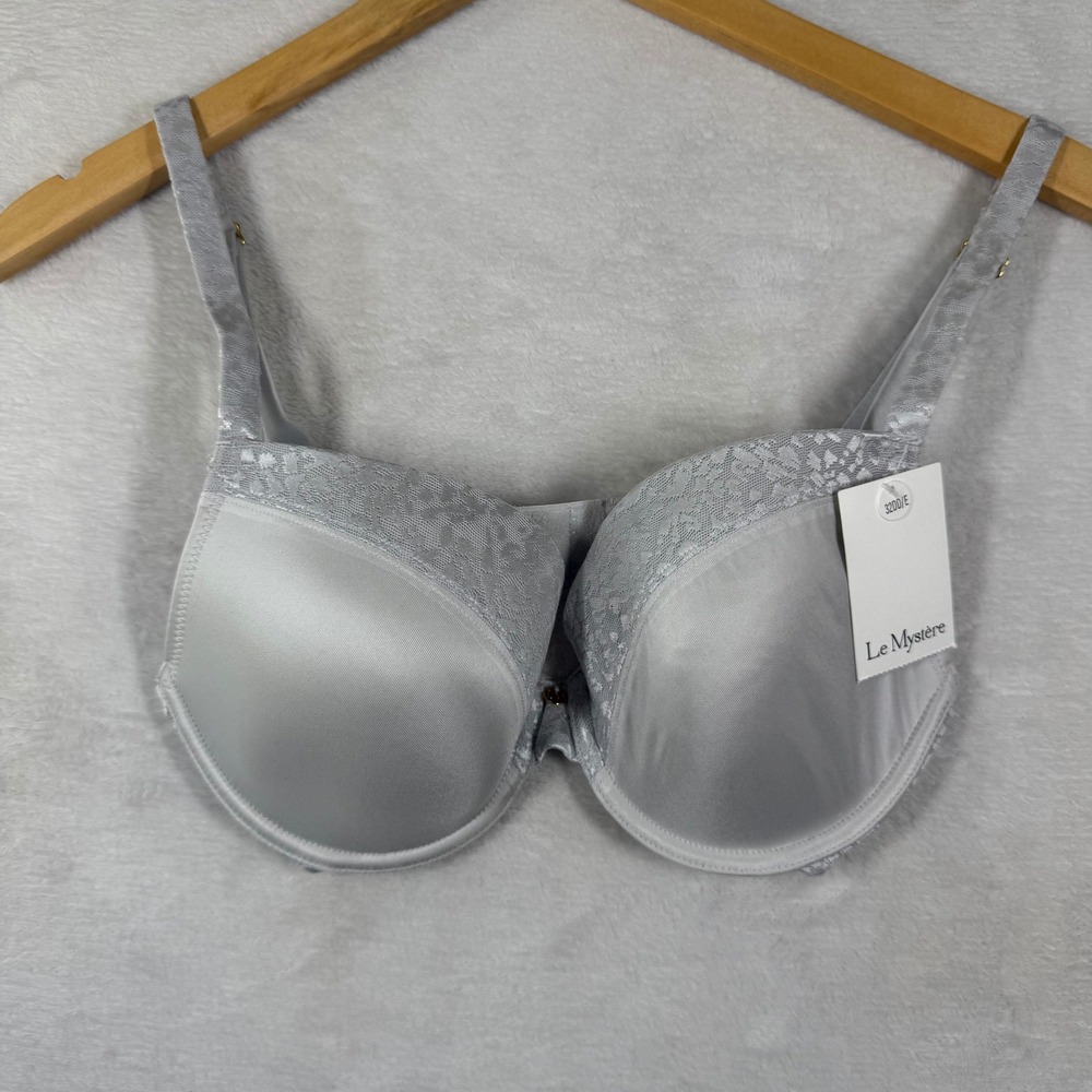 Le Mystere Safari T-Shirt Bra 9978‎ Misty Grey Silver Lace Trim 32DD/E New NWT